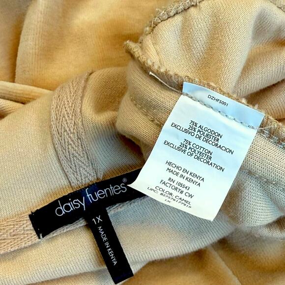 Daisy Fuentes Velvet Plush Hoodie Lounge Sweatpants Set Wide Leg Womens 1X Beige - Picture 12 of 12